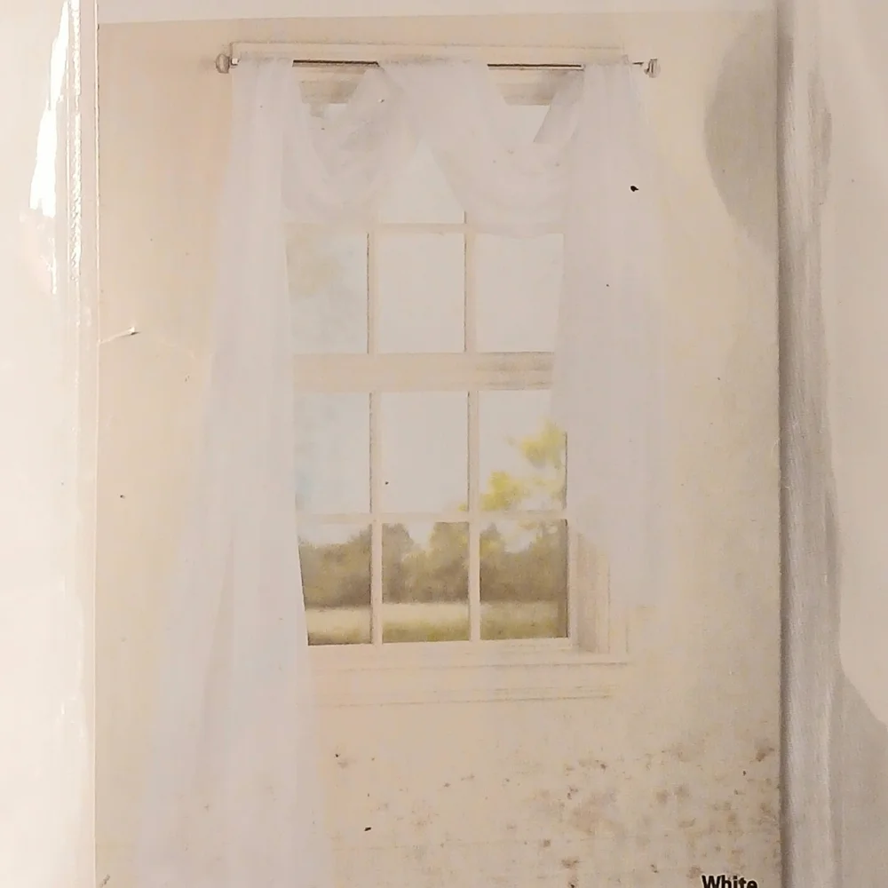 New Mainstays White Sheer Two Packs Scarf Curtain 59